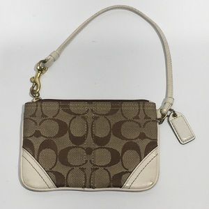 Coach Wristlet Tan Signature w/Leather trim